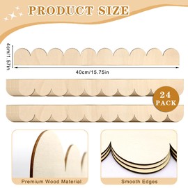 24 Pack of 15.75 Inch Unfinished Wooden Scalloped Molding Trim Unfinished Scalloped Decorative Wood Trim DIY Molding Trim Scalloped Edge Decorative Wood Molding for Home Wall decor