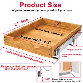 DINDON 1 Tier Pull Out Cabinet Organizer (11" W x 21" D) Single Tier Heavy Duty Sliding Wood Drawer Under Cabinet Shelf Organization Storage