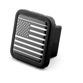 US USA American Metal Flag Trailer Hitch Cover Tube Plug Insert (Fits 2" Receivers, Black & White Flag)