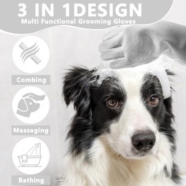 Maiiu Pet Grooming Gloves—Heat Resistant Dog Washing Gloves with High-Density Teeth, Dog Bath Scrubber with Enhanced Five Finger Design, Silicone Gloves for Dogs and Cats Bathing, Massage (Gray)