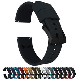 BARTON WATCH BANDS Quick Release Elite Silicone Watch Bands, Black & Black PVD Buckle, 20mm