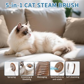 Cat Brush 2 PCS 5 In 1 for Indoor Cat Dog Pet Fur Remover Tool for Shedding & Grooming Anti-Static Spray Hair Removal Comb with Release Button Long Short Hair Pet Dog Supplies-White&Brown