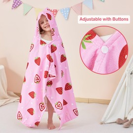 saftan Baby Bath Hooded Towels, Super Soft and Absorbent, Baby Towel Beach | Pool Towels for Baby Kids Ages 0-8, Baby Essentials for Newborn Boys and Girls |30X50 in |Love Strawberry