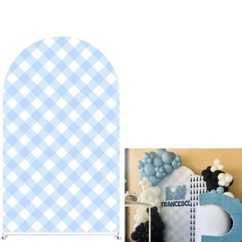 Iydamc Blue and White Checkered Arched Fabric Backdrop Covers for Birthday Party Boss and Baby Boy Theme Arch Stand Cover Baby Shower Decoration(Cover Only)