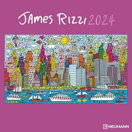 N NEUMANN VERLAGE James Rizzi Brochure Calendar 2024, in Format 30 x 30 cm (30 x 60 Open), Monthly Calendar in Pop Art Style, Art Calendar with Illustrations