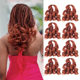 Ginger Braiding Hair Pre Stretched 8 Inch Short Bob French Curly Braiding Hair with Curly Ends 8 Packs french Curl Braids Hair Extensions (8 Inch,350)