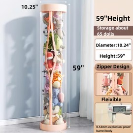 Flarelyare Stuffed Animal Storage Tube,Stuff Animal Organizer,Stuffed Animal Zoo Storage ,Stuffed Animal Zoo Storage, PET Transparent Bucket with Zipper for Kids (Pink)