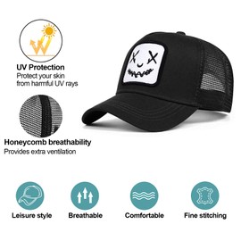Enwokran Baseball Cap Mens Quirky Bizarre Embroidery Hats Unisex, Hip Hop Trucker Caps Adjustable Mesh Back UPF 50+ UV Protection Summer Sun Hat Sports Cap (Z_Black White)