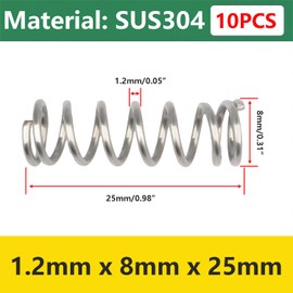 Qrity 10Pcs Stainless Steel Springs, Compression Springs, Wire Diameter 1.2mm, 8mm OD, 25mm Free Length, Springs for Shop and Home Repair