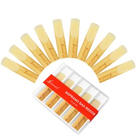 Sovvid 10 Pack Bb Soprano Saxophone Reeds with Plastic Box, Strength 2.0 Soprano Sax Reeds, Laser Engraved Marking & Thinner Reed Tip for Easy of Play, Traditional Reeds for Soprano Sax