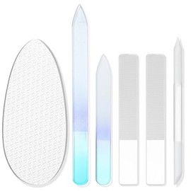 6 Pcs Glass Nail File and Buffers Cuticle Pusher Set Foot Scrubber | Manicure Kit for Women Nail Buffer Block, Women Callus Remover Tools Glass Natura