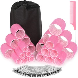 50 Pcs Rollers Hair Curlers Set with 24Pcs Self Grip Hair Rollers 4 Sizes and 24 Pcs Clips for Blowout Look Long Medium Short Thick Hair Volume
