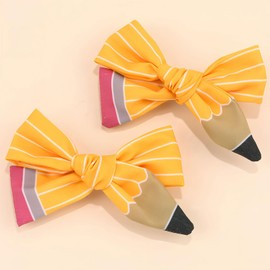 HIFANMM 2Pcs School Bow Hair Clips for Girls Yellow Pencil Hair Accessories Cute Stripe Knot Bow Hairpins Litter Girls Alligator Hair Barrettes for Back to School Students Toddlers Kids Outfit