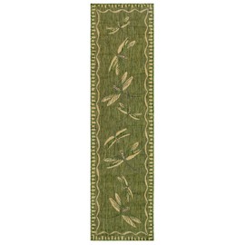 Liora Manne Carmel Indoor/Outdoor Power Loomed Synthetic Blend Low Profile Area Rug - Transitional Border Garden Nature Decorative (Dragonfly Green) (1'11" x 4'11")