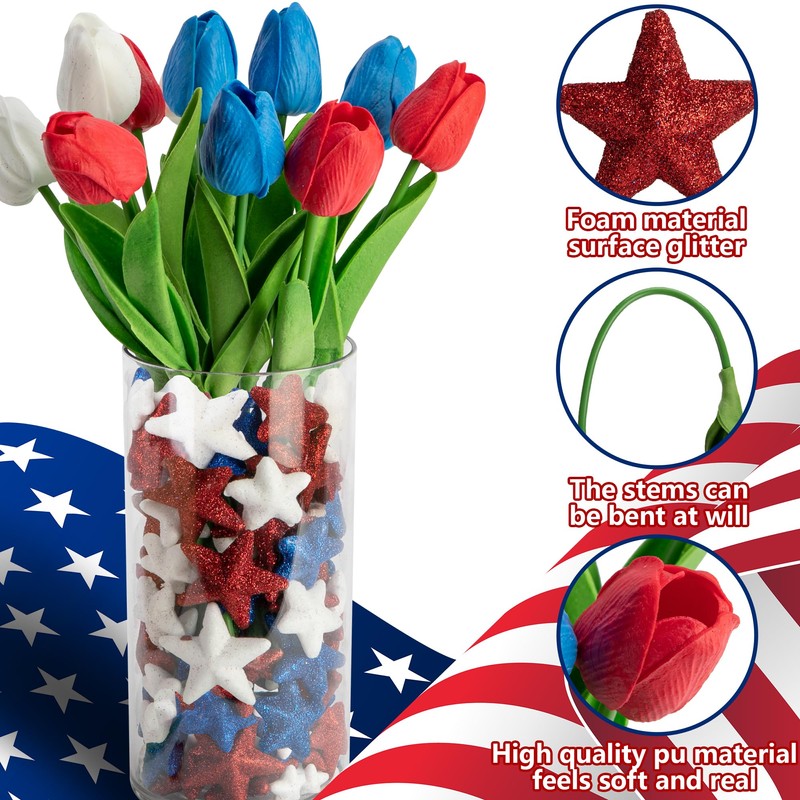 Watayo 80 Independence Day Stars Foam Vase Filler and 12