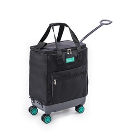 Handy Sandy All-Purpose Roller Bag – Foldable Top-Opening Tote on Wheels with Zipper Closure, 8 Spinner Wheels, Lightweight – Travel, Groceries, Laundry, Work, Everyday Hauling - Patent-Green