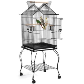 Topeakmart 57inch Double Roof Top Bird Cage Metal Open Top Green Cheek Parakeet Cage for Medium Small Parrots with Stand