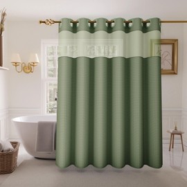 Inhousolu Stall No Hook Shower Curtain with Snap in Fabric Liner Set Waffle Weave 230GSM Weighted Hem, Waterproof & Washable Bathroom Curtain Spa Luxury with Mesh Top Window 36" W x 72" L Sage Green