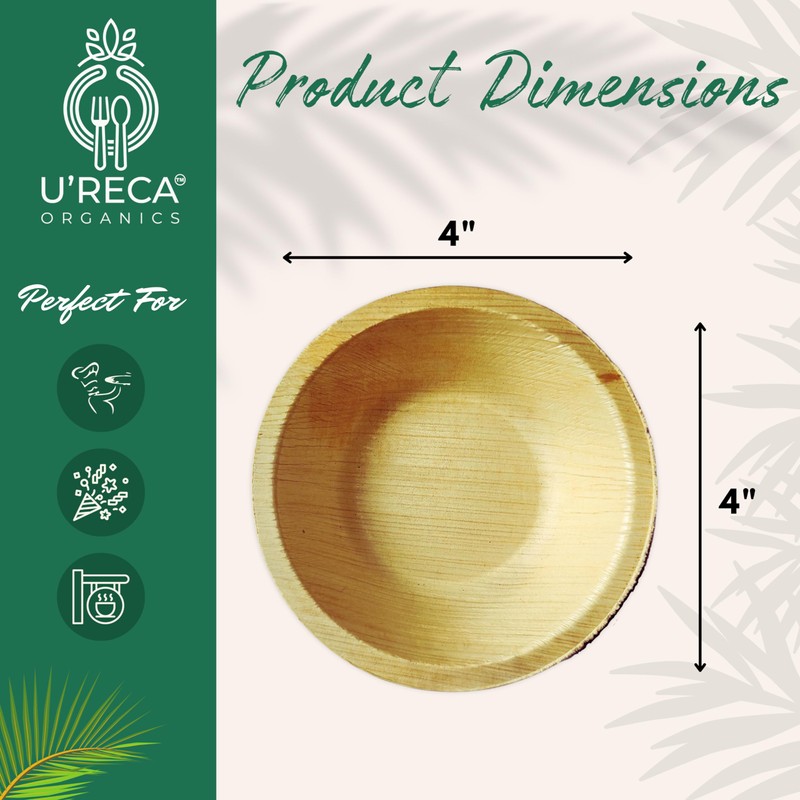 U'reca Organics Eco-Friendly Palm Leaf Bowls | 4" Round Bowl