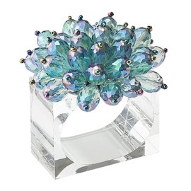 Kim Seybert Zinnia Napkin Ring in Blue & Green, Set of 4