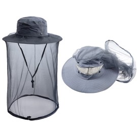 Mosquito Netting Net Bug Face Veil Hat Mesh Safari Camping Fishing Cap Garden Gnat Beekeeper Head Screen Hood Women Men Dark Grey