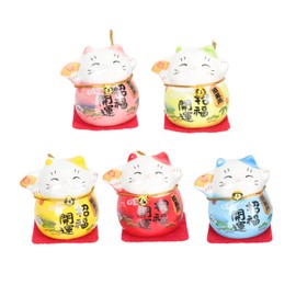 NUOLUX Daruma Cat Daruma Cat Maneki Cat Maneki Cat Daruma Ornament Ceramic, Invite Good Luck, Prosperous Business, Achievement of Prayers, Interior Decoration, Japanese Traditional Crafts (Set of 5)