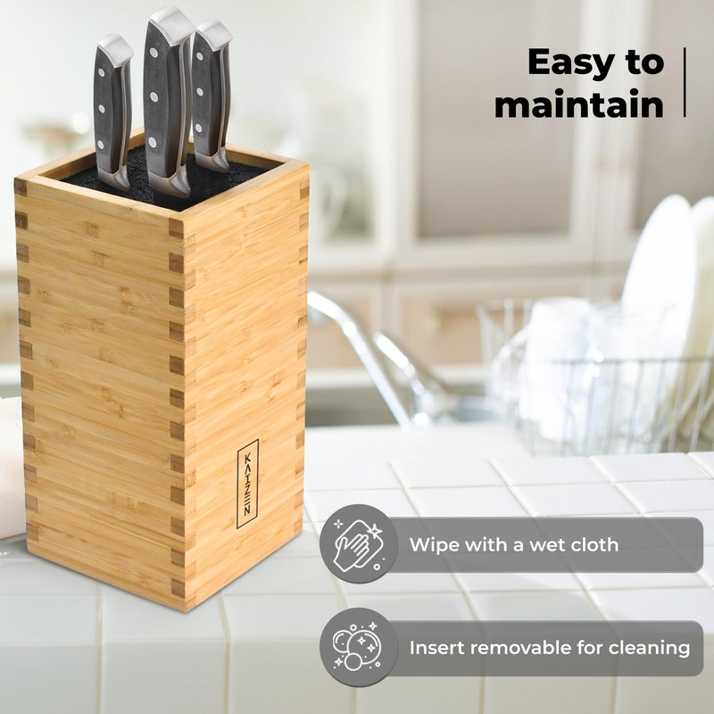 KAIZEN Bamboo Knife Block - Perfectly Sized Universal Knife Holder