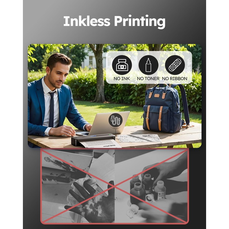 Phomemo Portable Printers Wireless for Travel, Inkless Portable Thermal Printer