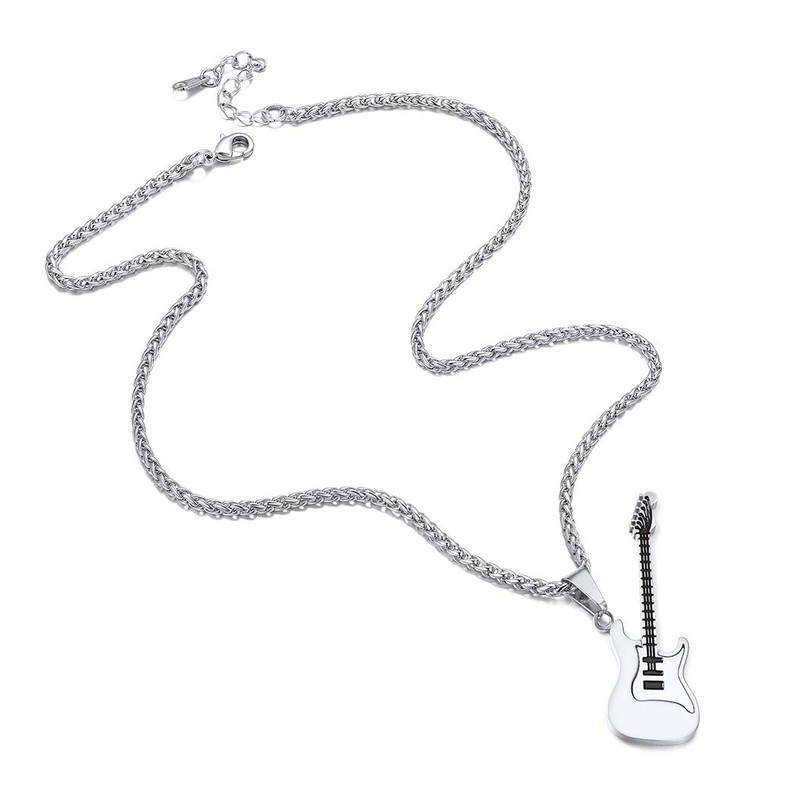 Suplight Platinum Silver Guitar Necklace for Men Boy Rock Music