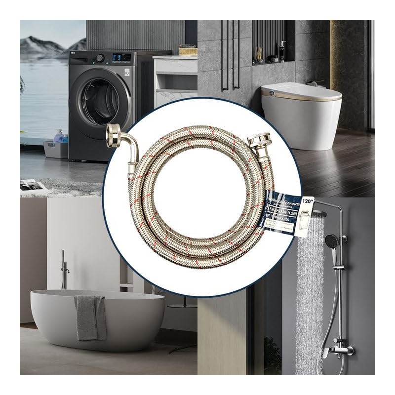 PLUMBINGMASTER 10FT Stainless Steel Washing Machine Hoses with 90 Degree