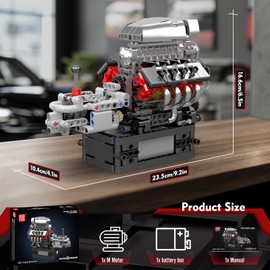 Mould King 10225 Technik V8 Engine and Transmission Clamping Building Blocks Kit STEM 855+ Pieces Engine Model Blocks with Motor, MOC Car Engine Model Toy for Children 14+/Adult Collection Lovers