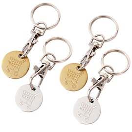 BRITECO 4pcs Stainless Steel Coin Keyring, Trolley Coin Keyring UK Set, Shopping Trolley Token Keyrings, Trolley Tokens for Supermarket, Cart Trolley Key, Removable Shopping Keychain (Gold)