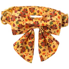Lionet Paws Thanksgiving Day Dog Collar with Bowtie, Dog Sailor Bow Collar with Metal Buckle for Dogs, Adjustable Comfortable Dog Collar Girl Gift, XL, Neck 16-26 in