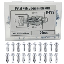 Coffee Life Plus® Pack of 20 Expansion Screw Petal Nuts, Jack Nuts, M4, M5, M6, M8 Thin Fixings Dowels, Hollow Mounting Material Screws Assembly (M4 x 25 mm (20 Pieces))