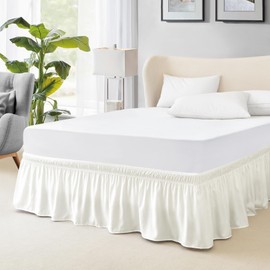 FreshCulture Queen Bed Skirt, Elastic Wrap Around Bed Skirt Queen Size, Bed Skirts for Adjustable Bed, Easy Fit with 18 Inch Drop Length, Hotel Quality Dust Ruffle for Queen Bed (Ivory)