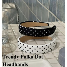 Huachi Polka Dot Headbands for Women Non Slip: Plastic Wide Head Bands 1 inch, Cute Padded Headband for Girls Trendy Hair Accessories 2PCS