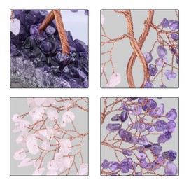 Nupuyai Amethyst & Rose Quartz Crystal Tree with Amethyst Cluster Base, Twining Money Tree Figurines Fengshui Ornament for Home Office Wedding Decor