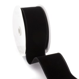 Ribbon Traditions 2.5" Wired Suede Velvet Ribbon Black - 25 Yards