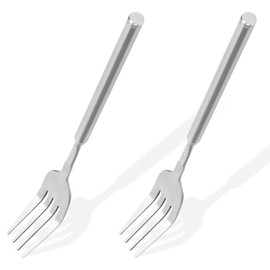 Set of 2 Extendable Forks, 22-65 cm, Extra Long Handle, Extendable Telescopic Fork, Stainless Steel, Retractable Dinner Fork for Dessert, Fruit, Barbecue, Tableware Accessories
