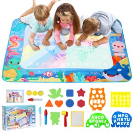 LEcylankEr Water Doodle Mat 120 x 90 cm, Large Aqua Doodle Water Painting Mat XXL, Magic Doodle Painting Mat with Water Pen for 2-7 Years Old Boys Girls Children Baby Toddler (Ocean)