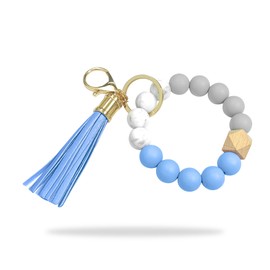 wocoxo - Llavero de pulsera de silicona con abalorio elásticas y bonitas borlas para mujer, Azul & gris, M