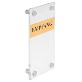 Door Sign Acrylic Glass 20 cm x 10 cm with Four Spacers / Sign Format 200 mm x 100 mm / Aluminium Spacer / Double-Sided / Transparent / Glossy Zeigis®