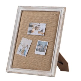 SOFE Small Bulletin Board for Desk, 12"×16" Cute Linen Pin Board Rustic White Wood Frame, Vision Board Display Photo Memo Board for Office Living Room Bedroom Study Room Tabletop