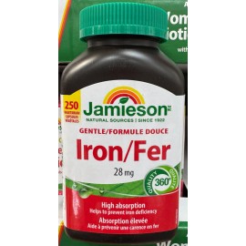 Jamieson High Absorption Gentle Iron 28mg, 250 veg caps