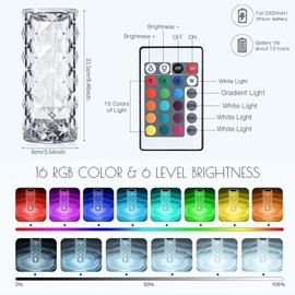 LED Crystal Table Lamp, Crystal Diamond Table Lamp, 2000 mAh 16 Colours Touching Control Rose Crystal Lamp, Crystal Lamp, Bedside Lamp, Colour Changing Night Light for Bedroom