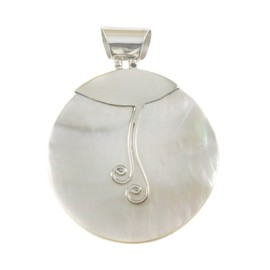 Sterling Silver Mother Of Pearl Necklace Pendant White Oval Shell MOP Simple Contemporary Design