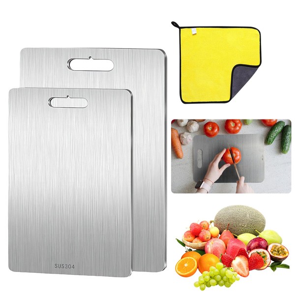 GOZINA Titanium Chopping Board, Set of 2 Stainless Steel Chopping