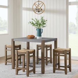 Alaterre Furniture Newport 26-Inch Counter Height Stool with Twisted Seagrass Rush Seats – Set of 2 Rustic Industrial Farmhouse Bar Stools for Kitchen, Dining, or Entryway (Natural)