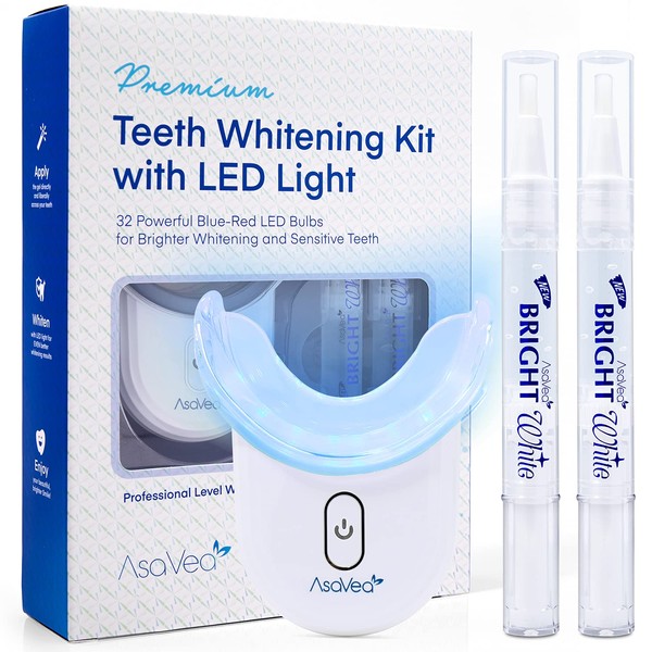 AsaVea Smile Teeth Whitening Kit with LED Light - Teeth Whitening Pen with 32X Powerful Blue-Red Rechargeable LED Light, Effective for Sensitive Teeth, Comfortable and Accelerated Teeth Whitening