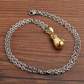 Feilok Men Women Punk Gothic Boxing Glove Gloves Mitten Stainless Steel Pendant Necklace, Gold